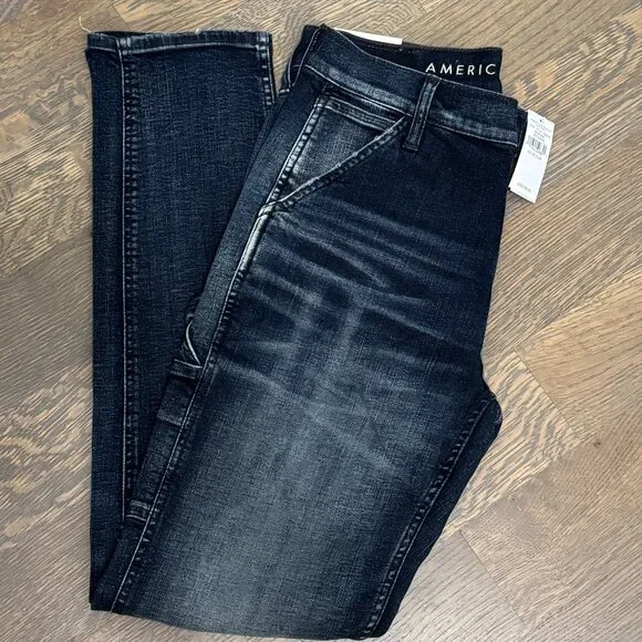NWT American Eagle Men's Slim Fit Carpenter Jeans - Dark Blue Denim - Size 30x34 - Picture 1 of 9